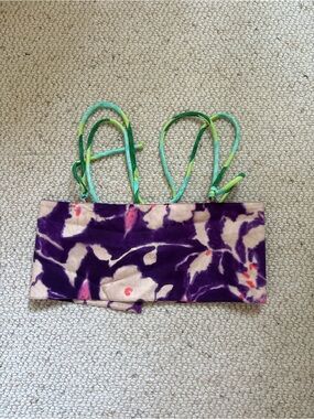 Zara Purple and Cream Floral Crop Top with Green Tie Straps